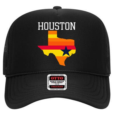 Vintage Retro Houston Texas High Crown Mesh Back Trucker Hat