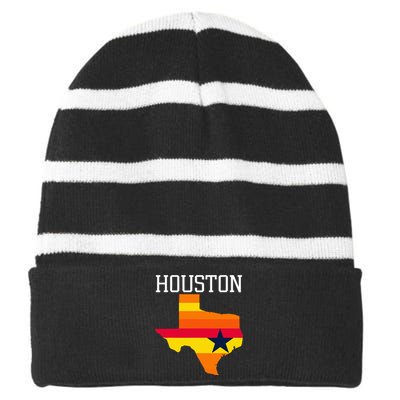 Vintage Retro Houston Texas Striped Beanie with Solid Band