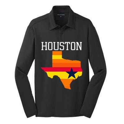 Vintage Retro Houston Texas Silk Touch Performance Long Sleeve Polo