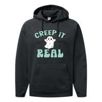 Vintage Retro Halloween Creep It Real Ghost Boy Fall Season Gift Performance Fleece Hoodie