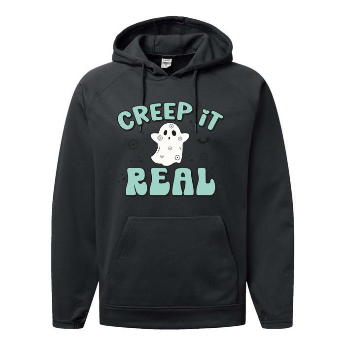 Vintage Retro Halloween Creep It Real Ghost Boy Fall Season Gift Performance Fleece Hoodie