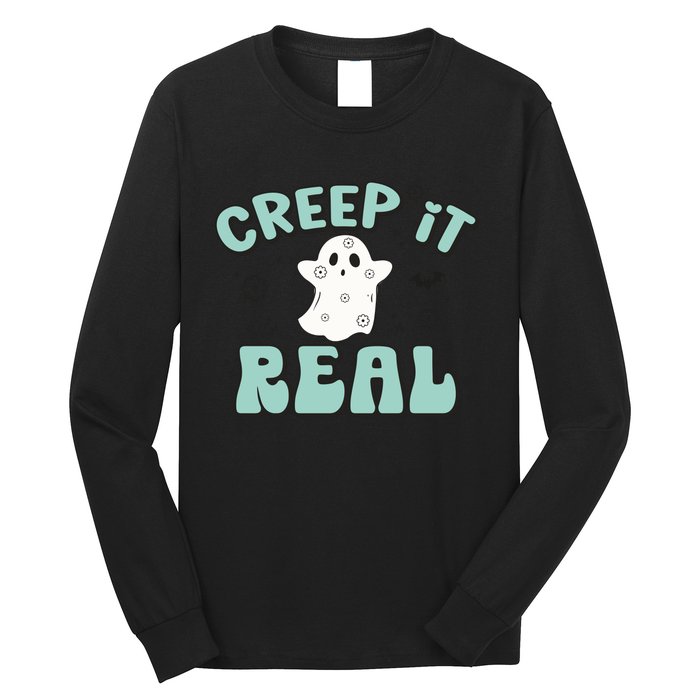 Vintage Retro Halloween Creep It Real Ghost Boy Fall Season Gift Long Sleeve Shirt