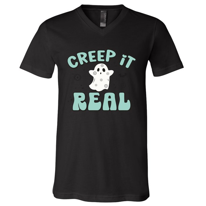 Vintage Retro Halloween Creep It Real Ghost Boy Fall Season Gift V-Neck T-Shirt