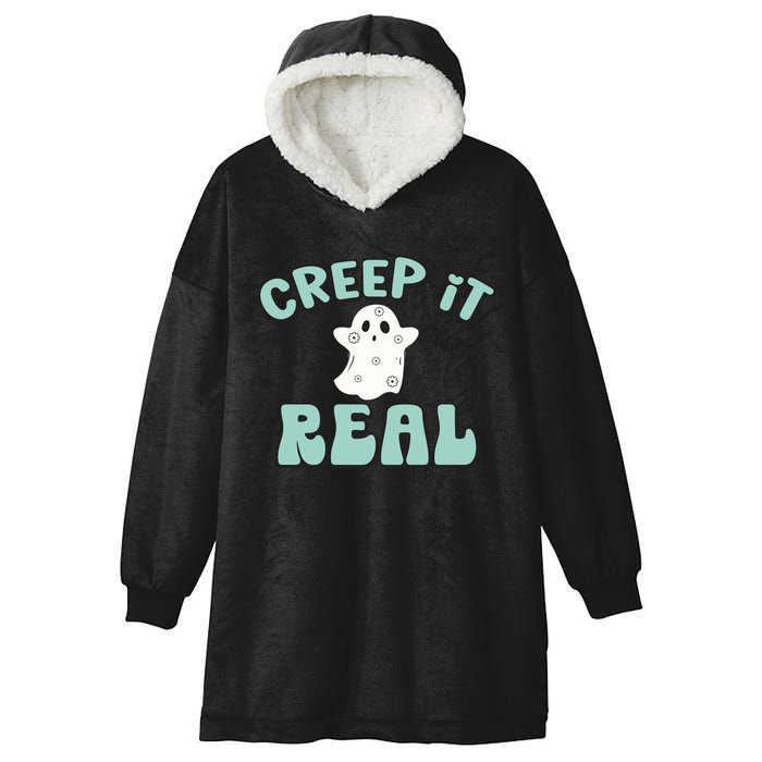 Vintage Retro Halloween Creep It Real Ghost Boy Fall Season Gift Hooded Wearable Blanket