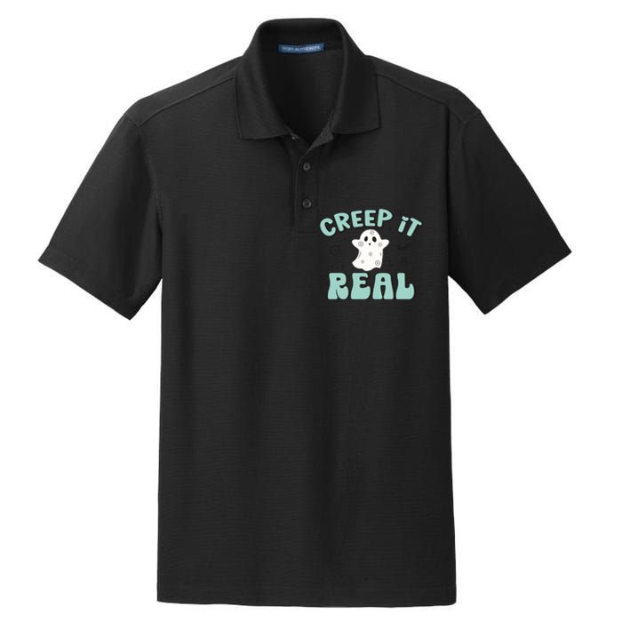 Vintage Retro Halloween Creep It Real Ghost Boy Fall Season Gift Dry Zone Grid Polo