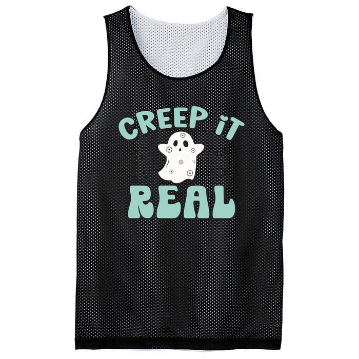 Vintage Retro Halloween Creep It Real Ghost Boy Fall Season Gift Mesh Reversible Basketball Jersey Tank