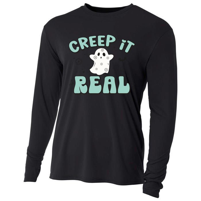 Vintage Retro Halloween Creep It Real Ghost Boy Fall Season Gift Cooling Performance Long Sleeve Crew