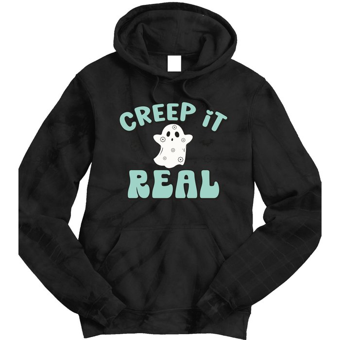 Vintage Retro Halloween Creep It Real Ghost Boy Fall Season Gift Tie Dye Hoodie