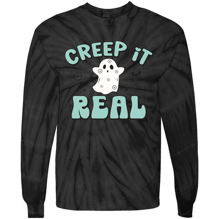 Vintage Retro Halloween Creep It Real Ghost Boy Fall Season Gift Tie-Dye Long Sleeve Shirt