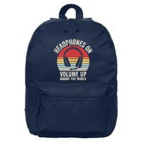 Vintage Retro Headphones On Volume Up Ignore The World 16 in Basic Backpack