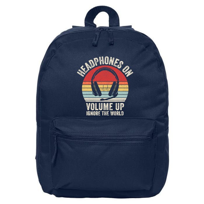 Vintage Retro Headphones On Volume Up Ignore The World 16 in Basic Backpack