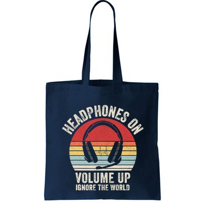 Vintage Retro Headphones On Volume Up Ignore The World Bag