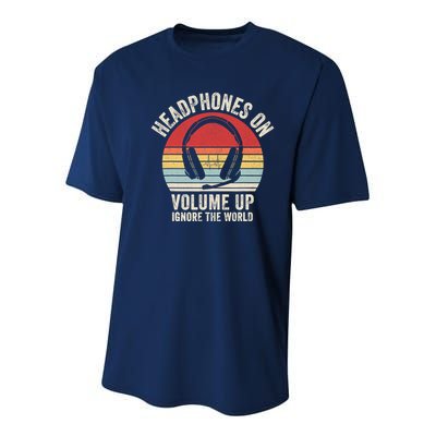 Vintage Retro Headphones On Volume Up Ignore The World Youth Performance Sprint T-Shirt