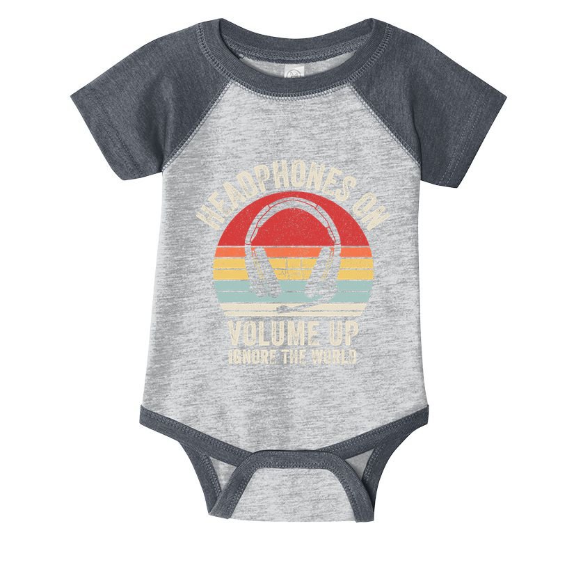 Vintage Retro Headphones On Volume Up Ignore The World Infant Baby Jersey Bodysuit