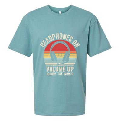 Vintage Retro Headphones On Volume Up Ignore The World Sueded Cloud Jersey T-Shirt