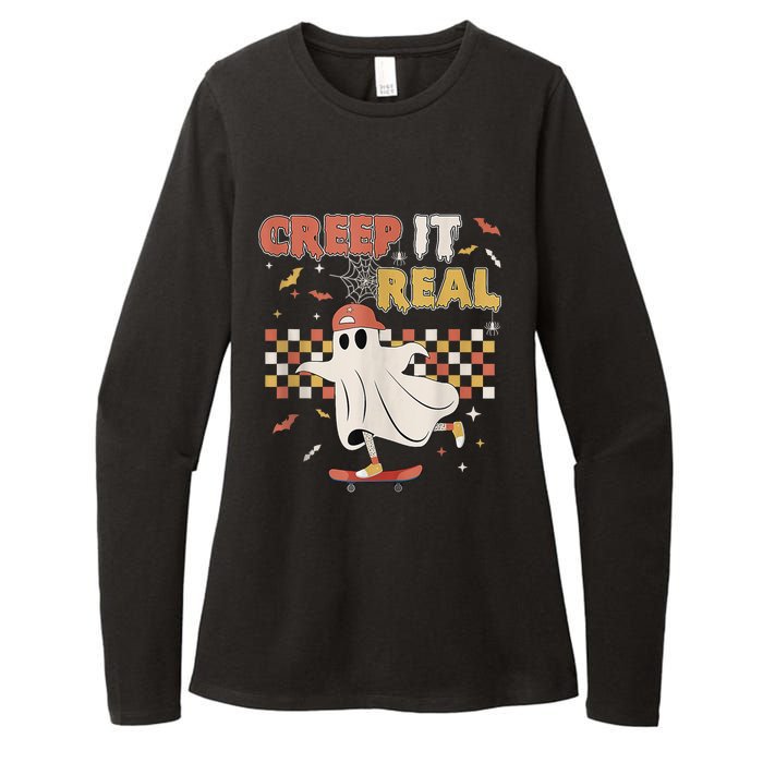 Vintage Retro Halloween Creep It Real Ghost Boy Fall Womens CVC Long Sleeve Shirt