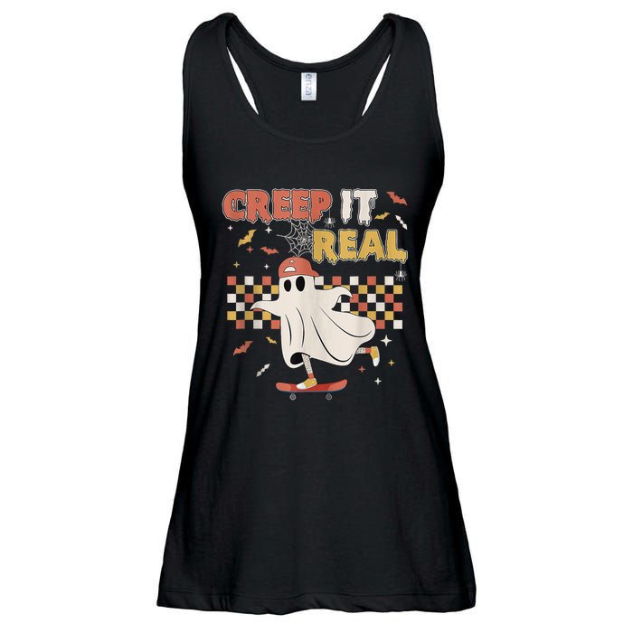 Vintage Retro Halloween Creep It Real Ghost Boy Fall Ladies Essential Flowy Tank