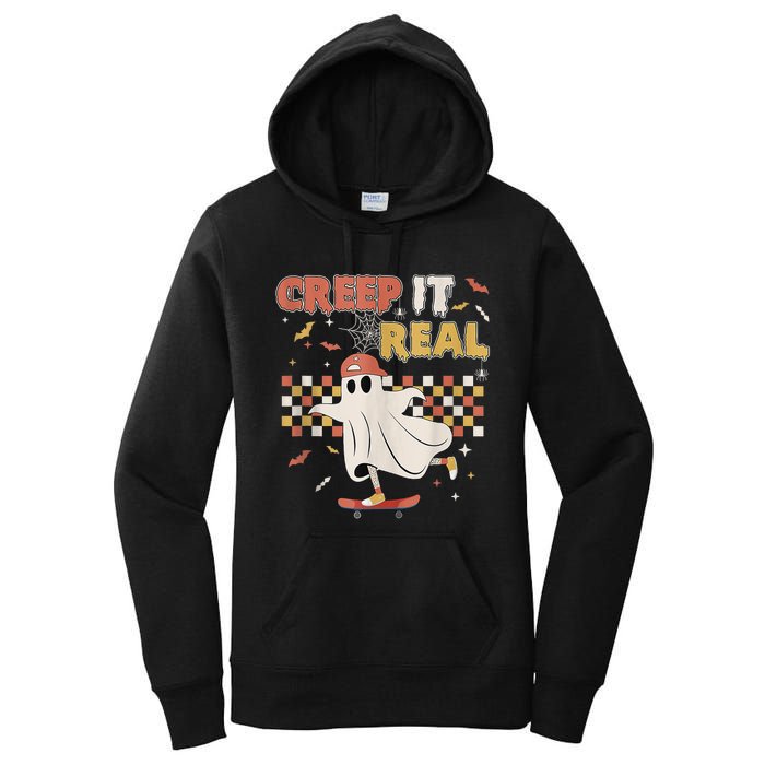 Vintage Retro Halloween Creep It Real Ghost Boy Fall Women's Pullover Hoodie