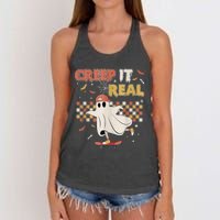 Vintage Retro Halloween Creep It Real Ghost Boy Fall Women's Knotted Racerback Tank