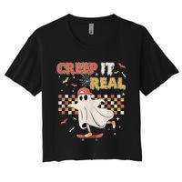 Vintage Retro Halloween Creep It Real Ghost Boy Fall Women's Crop Top Tee