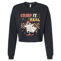 Vintage Retro Halloween Creep It Real Ghost Boy Fall Cropped Pullover Crew