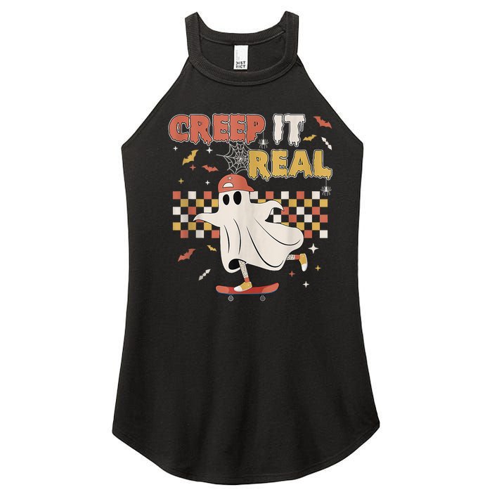 Vintage Retro Halloween Creep It Real Ghost Boy Fall Women's Perfect Tri Rocker Tank