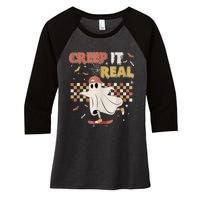 Vintage Retro Halloween Creep It Real Ghost Boy Fall Women's Tri-Blend 3/4-Sleeve Raglan Shirt