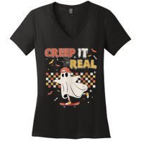 Vintage Retro Halloween Creep It Real Ghost Boy Fall Women's V-Neck T-Shirt