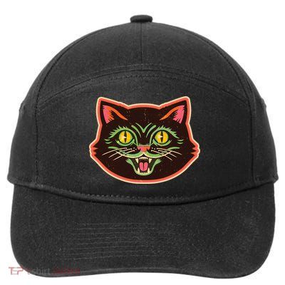 Vintage Retro Halloween Cat Face 7-Panel Snapback Hat
