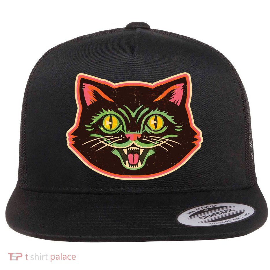 Vintage Retro Halloween Cat Face Flatbill Hat