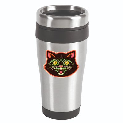 Vintage Retro Halloween Cat Face 16oz Travel Tumbler