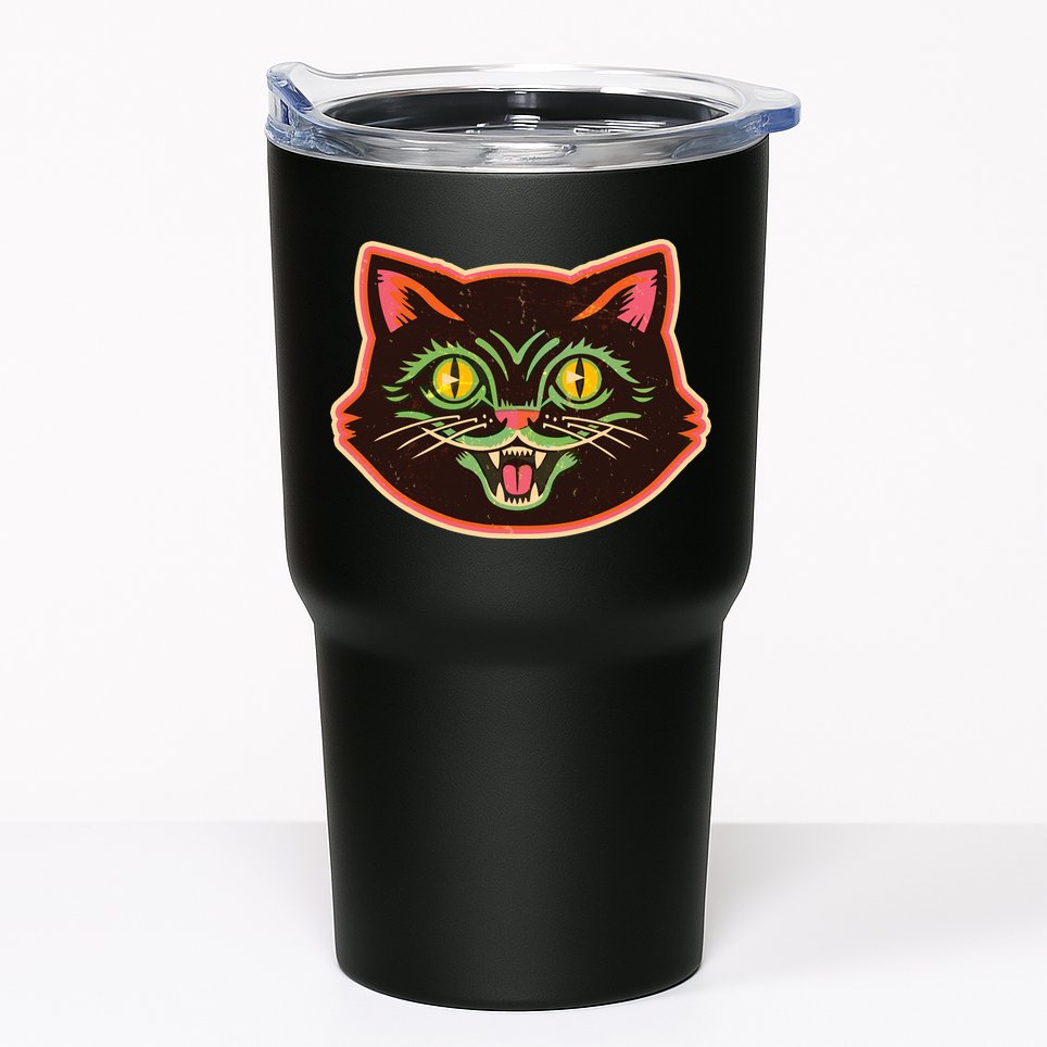 Vintage Retro Halloween Cat Face Tumbler