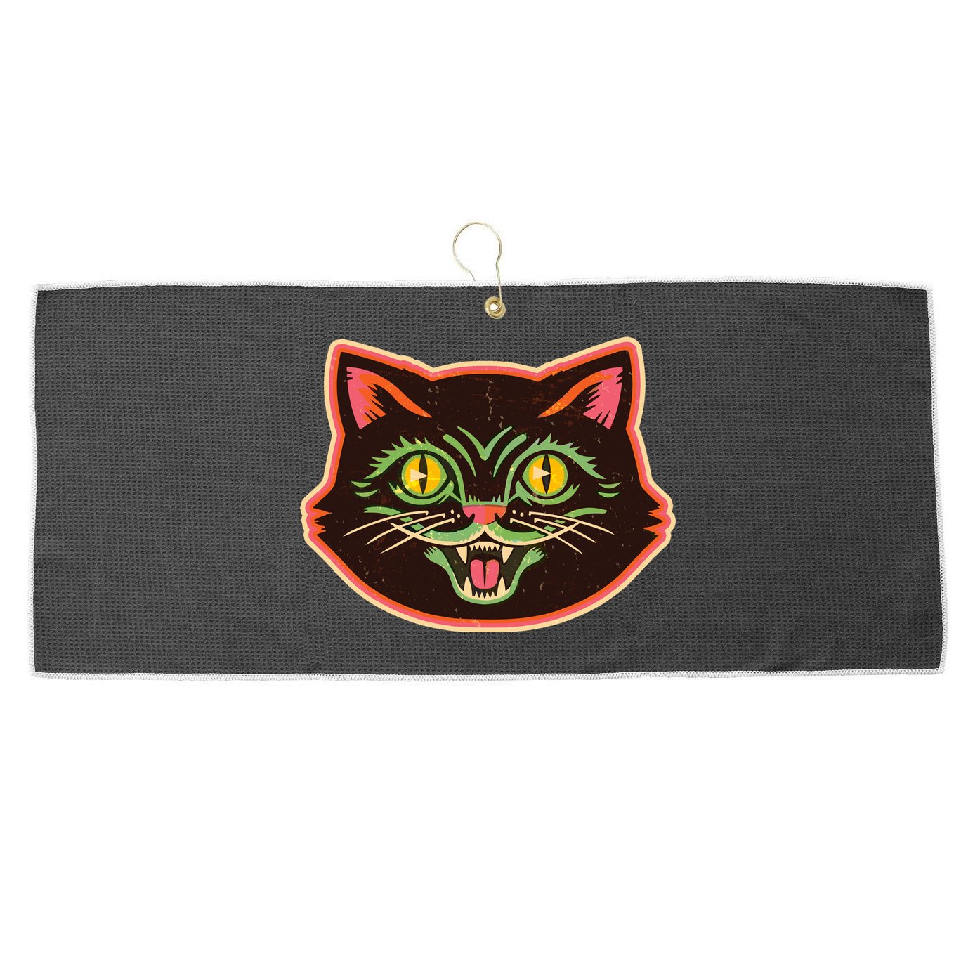 Vintage Retro Halloween Cat Face Large Microfiber Waffle Golf Towel