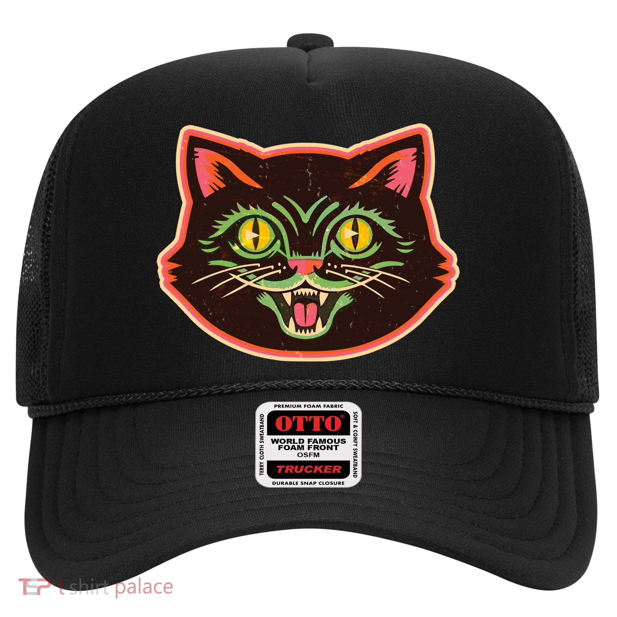 Vintage Retro Halloween Cat Face Trucker Hat