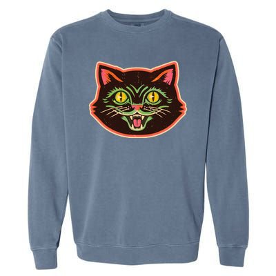 Vintage Retro Halloween Cat Face Garment-Dyed Sweatshirt