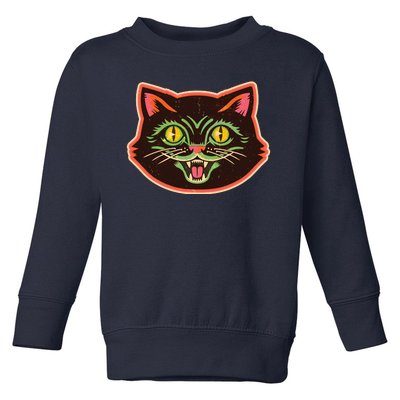 Vintage Retro Halloween Cat Face Toddler Sweatshirt