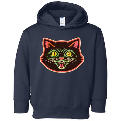 Vintage Retro Halloween Cat Face Toddler Hoodie