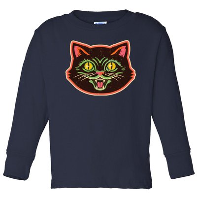 Vintage Retro Halloween Cat Face Toddler Long Sleeve Shirt