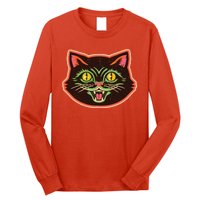 Vintage Retro Halloween Cat Face Long Sleeve Shirt