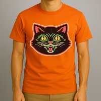 Vintage Retro Halloween Cat Face T-Shirt
