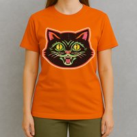 Vintage Retro Halloween Cat Face T-Shirt