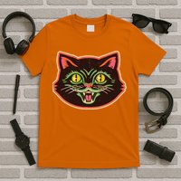 Vintage Retro Halloween Cat Face T-Shirt