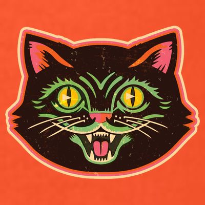 Vintage Retro Halloween Cat Face T-Shirt