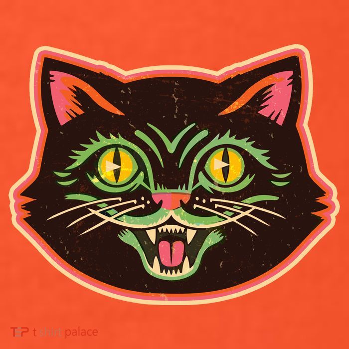 Vintage Retro Halloween Cat Face T-Shirt