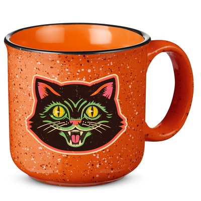 Vintage Retro Halloween Cat Face 15oz Campfire Ceramic Mug