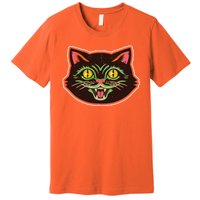 Vintage Retro Halloween Cat Face Premium T-Shirt