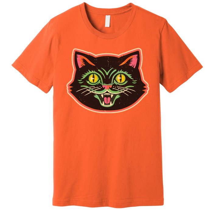 Vintage Retro Halloween Cat Face Premium T-Shirt