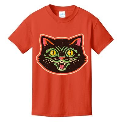 Vintage Retro Halloween Cat Face Kids T-Shirt