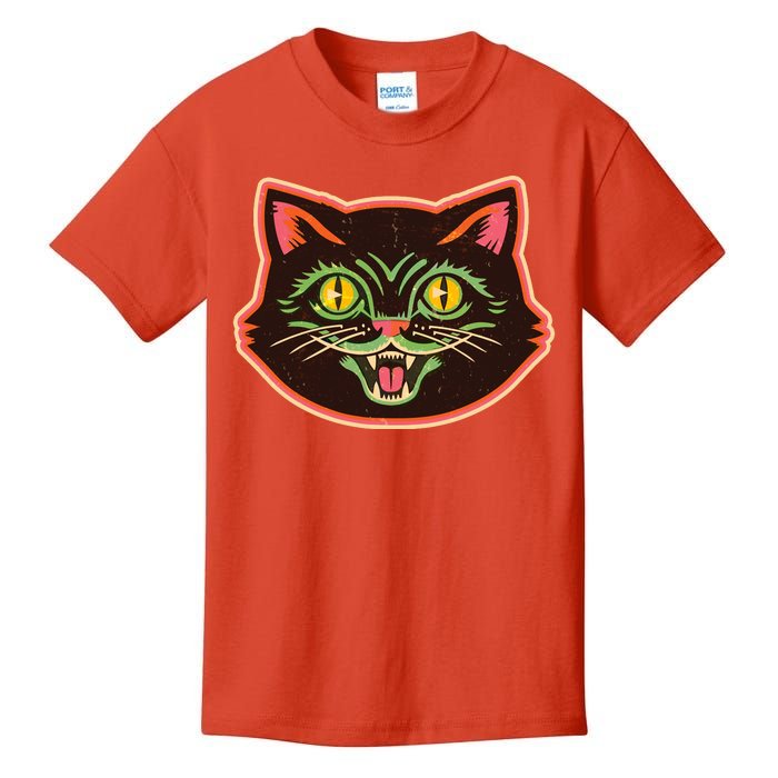 Vintage Retro Halloween Cat Face Kids T-Shirt