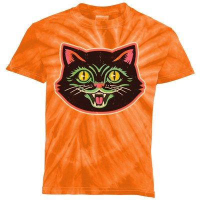 Vintage Retro Halloween Cat Face Kids Tie-Dye T-Shirt